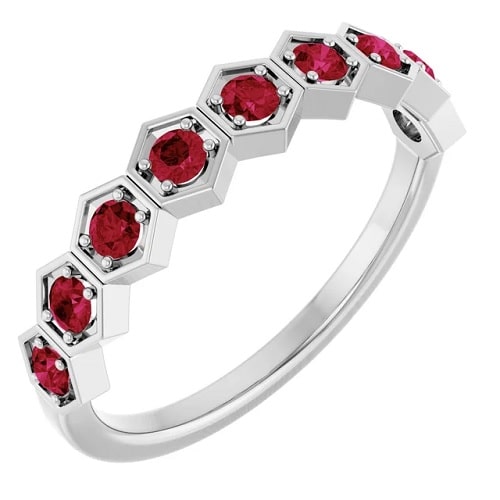 0.54 Carat Round cut Ruby Natural And Lab-Grown Stackable Ring with Claw-set 