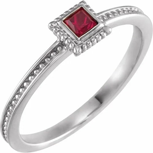 0.20 Carat Princess cut Ruby Natural And Lab-Grown Stackable Ring with Bezel-set 