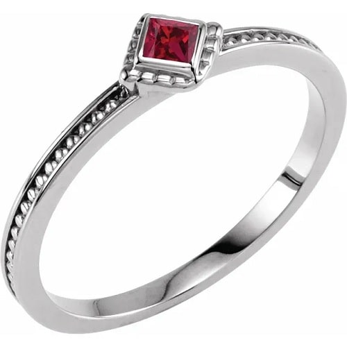 0.13 Carat Princess cut Ruby Natural And Lab-Grown Stackable Ring with Bezel-set 