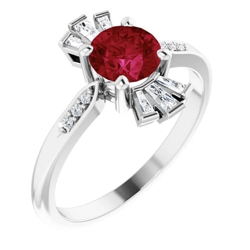 1.29 Carat Round cut Ruby & Mixed Shaped Diamonds Natural And Lab-Grown Ring with Claw-set 
