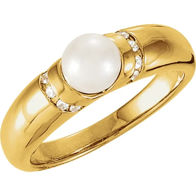 Natural Diamond Ring  8 mm Pearl