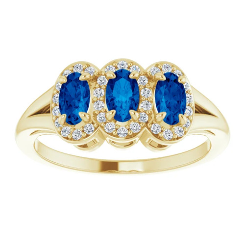 Amberlin Blue Sapphire 4 Prong  Diamond Ring