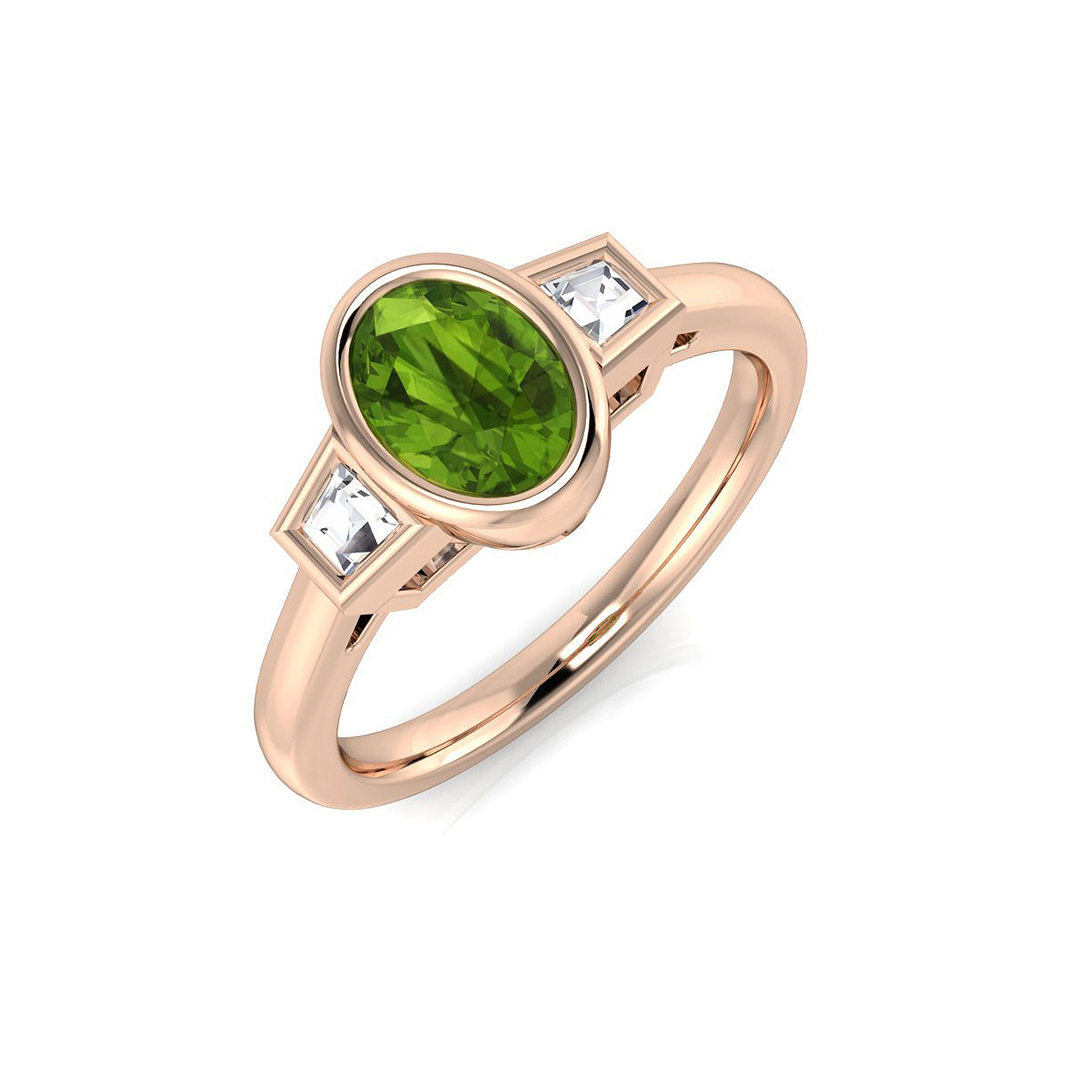 Erona Peridot Bezel set  Diamond Ring