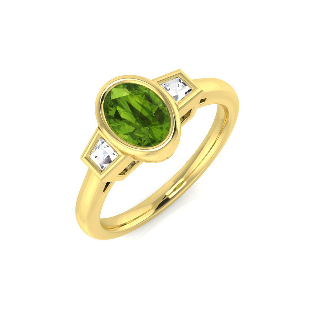 Erona Peridot Bezel set  Diamond Ring
