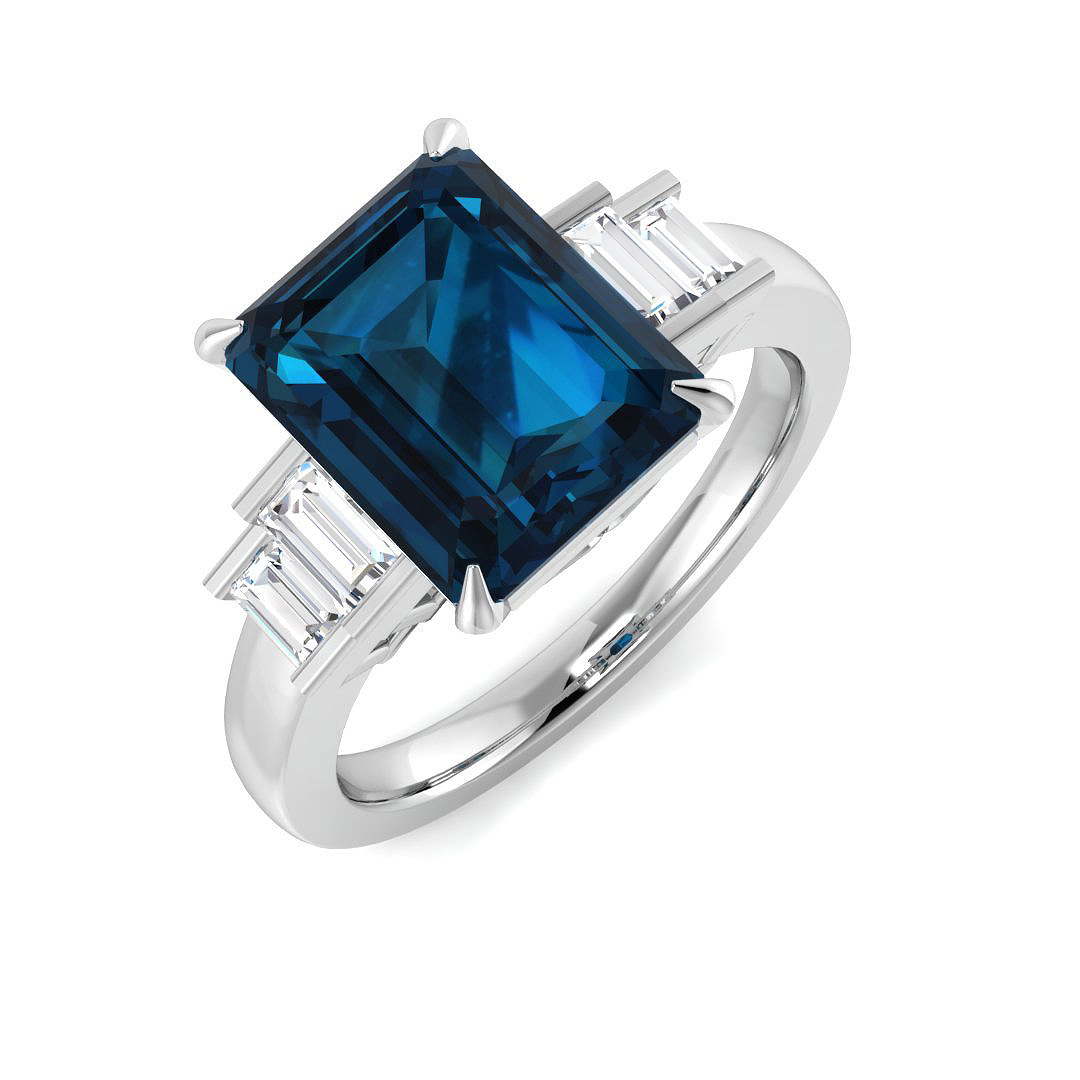 4.45 ct Blue Topaz Emerald Ring